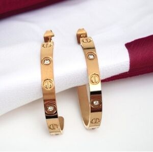 Luxury 18k Gold Plated Love Screw Zircon Crystal Hoop Earrings